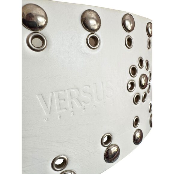 Versus Versace White Studded Leather Waist Belt 1990s Archive Made in Italy - Picture 6 of 8